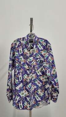 Vintage 90s Wrangler Cowboy Cut Geometric Western Shirt - Purple (Size 16.5-34)